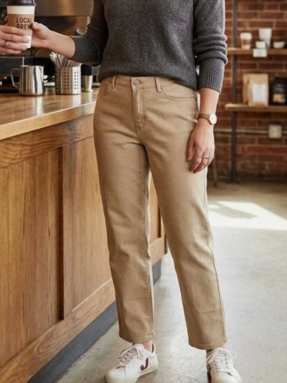 d.Jeans Womens Jeans 12 Tan Stretch 5 Pocket Straight Leg Classic